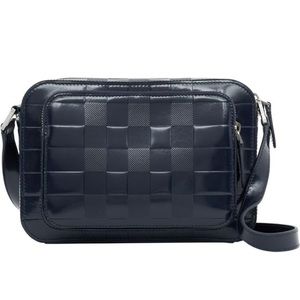 Dark charcoal blue Burberry paddy check embossed leather
